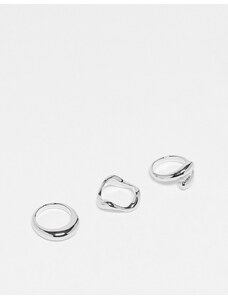 ASOS DESIGN - Confezione da 3 anelli con design minimal misti color argento