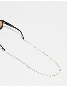 ASOS DESIGN - Catenina per occhiali da sole dorata con frammenti di pietra semipreziosa verde-Oro