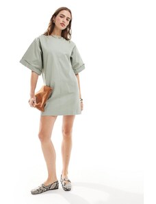 ASOS DESIGN - Vestito T-shirt corto oversize squadrato in twill di cotone salvia-Verde