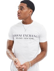 Armani Exchange - T-shirt lineare bianca con logo-Bianco