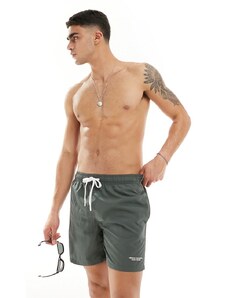 Armani Exchange - Pantaloncini da bagno grigio antracite con logo lineare e profili a contrasto