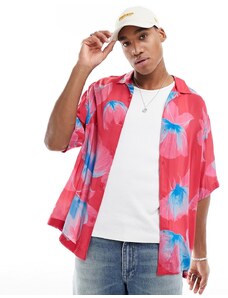 Armani Exchange - Camicia a maniche corte squadrata rosa a fiori