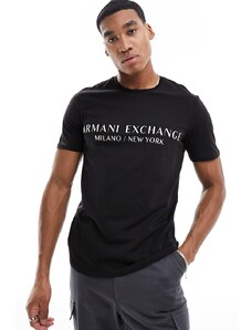 Armani Exchange - T-shirt lineare nera con logo-Nero