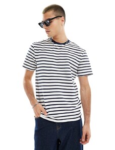 Only & Sons - T-shirt regular fit in seersucker a righe bianco e nero-Multicolore