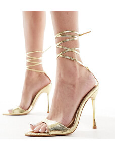 Public Desire Wide Fit - Ronnie - Sandali con tacco a punta allacciati alla caviglia color oro