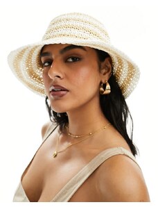 Accessorize - Cappello da pescatore in paglia bianco e beige a righe