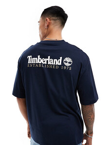 Timberland - T-shirt blu navy oversize con scritta grande del logo sul retro-Nero