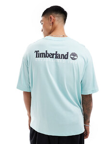 Timberland - T-shirt azzurra oversize con scritta grande del logo sul retro-Blu