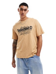 Timberland - Mountain - T-shirt beige con stampa sul davanti-Marrone