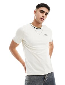Barbour International - Buxton - T-shirt avorio con logo piccolo e riga a contrasto sul collo-Bianco