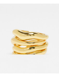 Topshop - Remy - Confezione da 4 anelli placcati in oro 14k con design a forcella effetto metallo fuso