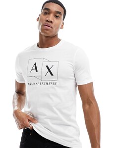 Armani Exchange - T-shirt slim bianco sporco con logo in riquadri