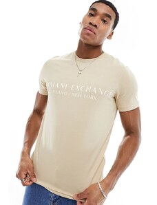 Armani Exchange - T-shirt lineare beige con logo-Neutro