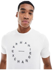 Armani Exchange - T-shirt bianco sporco con scritta circolare del logo sul petto