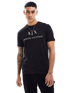 Armani Exchange - T-shirt slim fit nera con logo sul petto-Nero