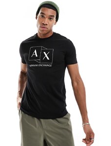 Armani Exchange - T-shirt slim nera con logo in riquadri-Nero