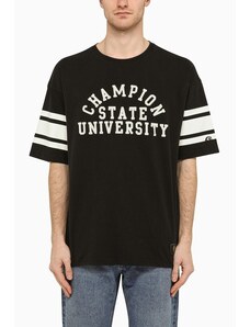 CHAMPION T-shirt nera/bianca in cotone con ricamo logo