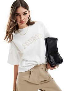 4th & Reckless - T-shirt oversize bianca con logo all'uncinetto-Bianco