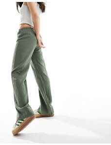 Pull&Bear - Pantaloni in lino kaki a vita alta-Verde