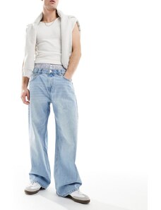Bershka - Jeans extra ampi blu con fascia in vita stile boxer