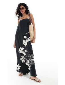 ASOS DESIGN - Vestito lungo a fascia nero e bianco con stampa a fiori-Multicolore