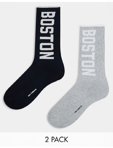 New Balance - Boston - Confezione da 2 paia di calzini corti color nero e grigio con logo-Multicolore