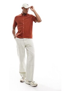 Cotton On - Camicia in maglia traforata effetto smagliato color ruggine-Rosso