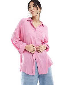 Cotton On - Camicia dad fit oversize rosa testurizzata in cotone
