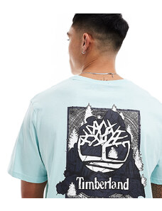 Timberland - T-shirt oversize blu con logo mimetico sul retro