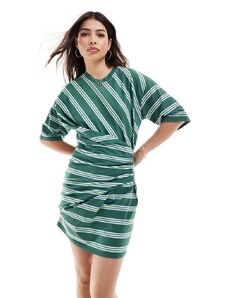 ASOS DESIGN - Vestito corto a maniche corte color verde e bianco a righe con dettaglio intrecciato-Multicolore