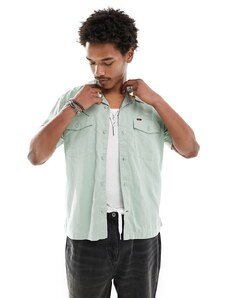 Lee - Chetopa - Camicia a maniche corte verde chiaro in twill di cotone con rever-Grigio