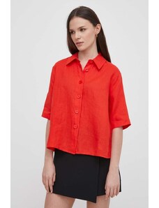 United Colors of Benetton camicia di lino colore rosso