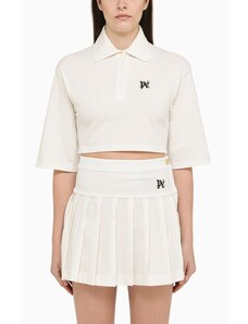 Palm Angels Polo cropped bianca in cotone con logo