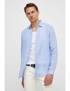 United Colors of Benetton camicia di lino colore blu