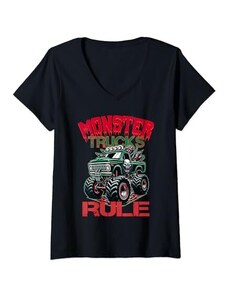 VG Productions Donna Monster Trucks Rule Spooky Truck con dettagli raccapriccianti Maglietta con Collo a V