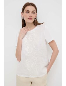 Weekend Max Mara maglietta di lino colore bianco con applicazione