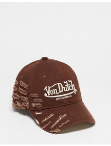Von Dutch - Cappellino con visiera marrone in cotone effetto invecchiato