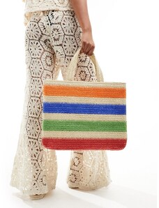 Glamorous - Borsa shopping in paglia a righe vivaci-Multicolore