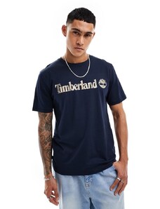 Timberland - T-shirt blu navy con logo grande mimetico