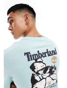 Timberland - T-shirt oversize blu con stampa grande di rocce sul retro