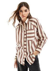 Y.A.S - Camicia oversize color crema e marrone a righe