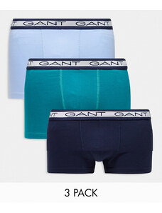 GANT - Confezione da 3 paia di boxer aderenti blu navy, verdi e blu con fascia in vita con logo