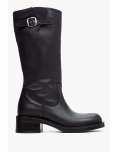 Women's Black Boots made of Italian Genuine Leather with a Stable Heel Estro ER00113611
