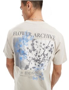 Only & Sons - T-shirt taglio comodo beige con stampa botanica sul retro-Neutro