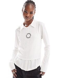ASOS Weekend Collective - Camicia in jersey a doppio strato con canotta a coste bianca-Bianco