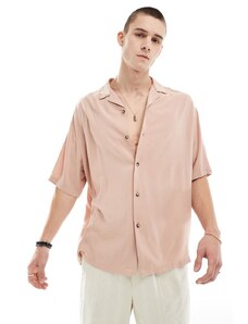ASOS DESIGN - Camicia oversize anni '90 in viscosa con colletto con rever, colore rosa polvere-Neutro