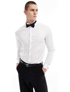 ASOS DESIGN Premium - Camicia slim bianca in rasatello con collo diplomatico-Bianco