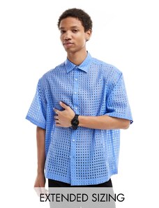ASOS DESIGN - Camicia blu trasparente squadrata oversize a maniche corte con motivo a quadretti, colore blu