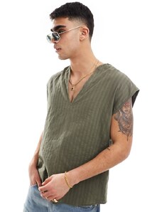 ASOS DESIGN - Camicia senza maniche in cotone jacquard verde kaki