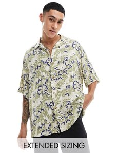 ASOS DESIGN - Camicia oversize squadrata con rever e stampa hawaiana vintage-Verde